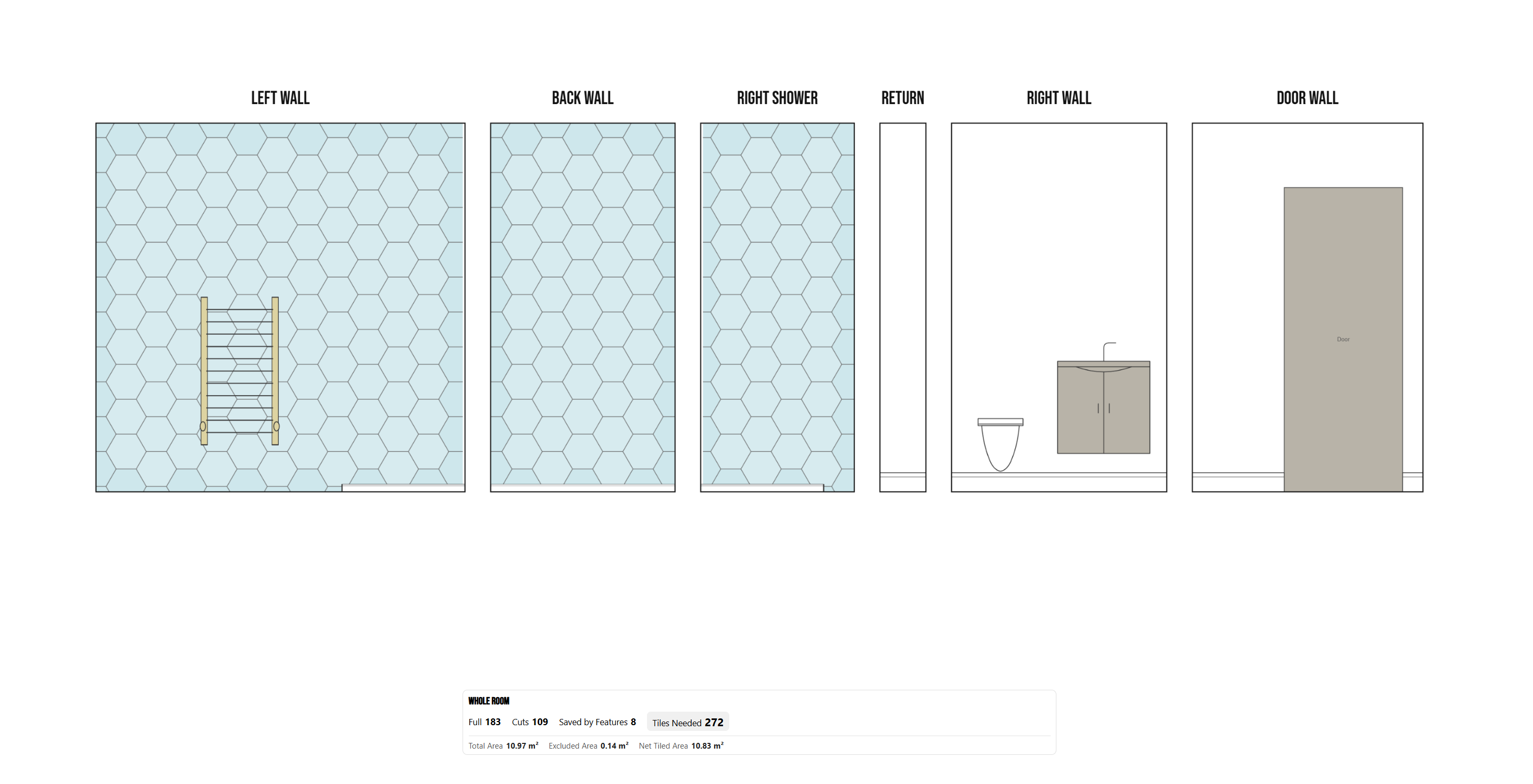 Tile Layout Pro export showing tile calculations and layout summary