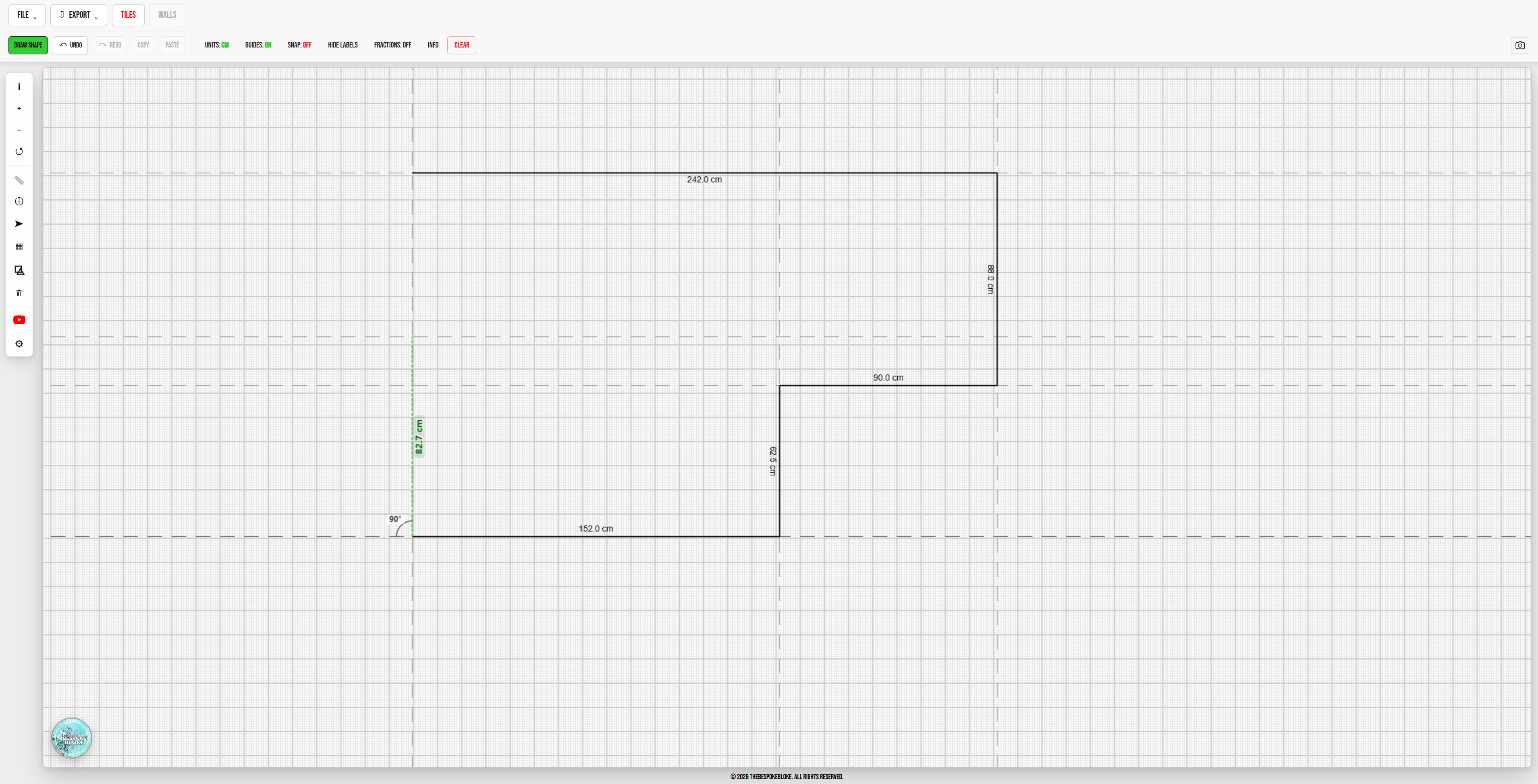 Tile Layout Pro showing a room being drawn to scale